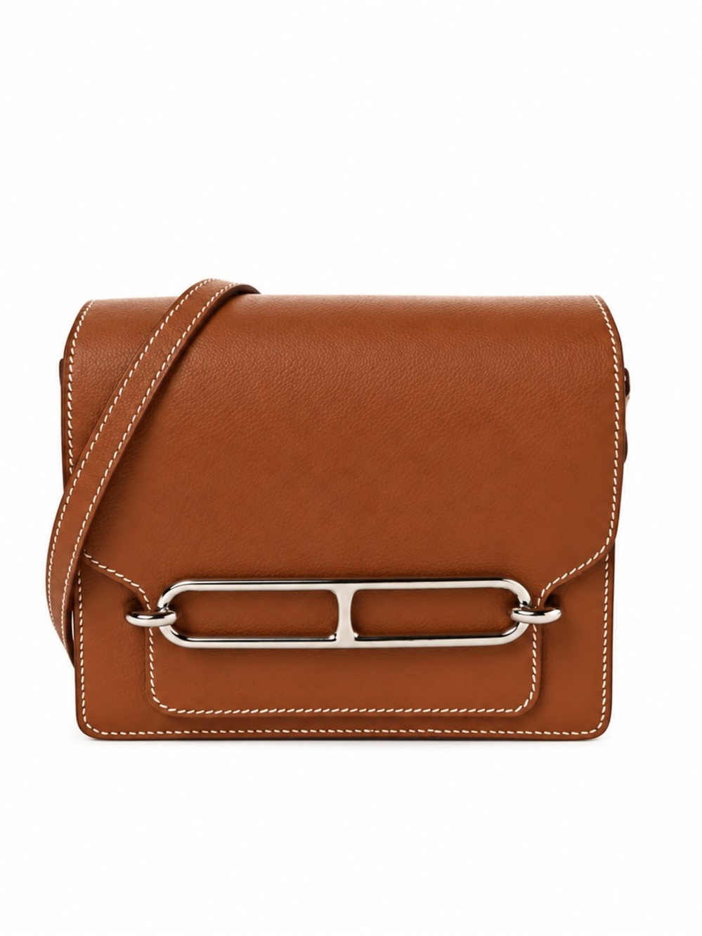Genuine Leather Mini Roulis 18 Togo Shoulder Bag • Brown/Palladium • NWT